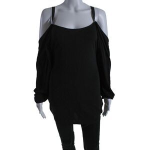 Issa Womens Long Sleeve Cold Shoulder Scoop Neck Top Blouse Black Size 12